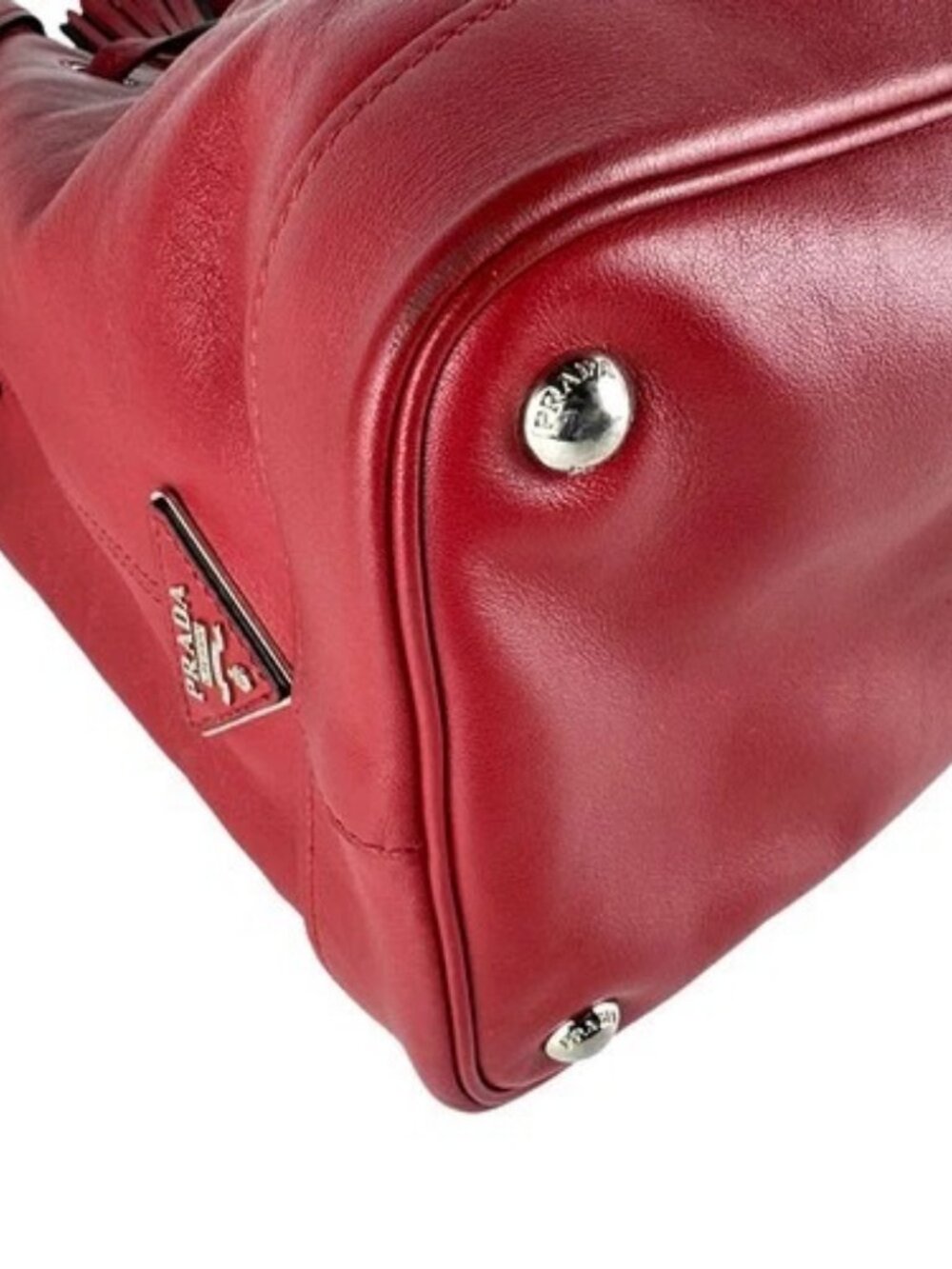 Auth PRADA Handbag Shoulder Bag Red/Silver Leather/Metal - z9575 - Picture 8 of 14